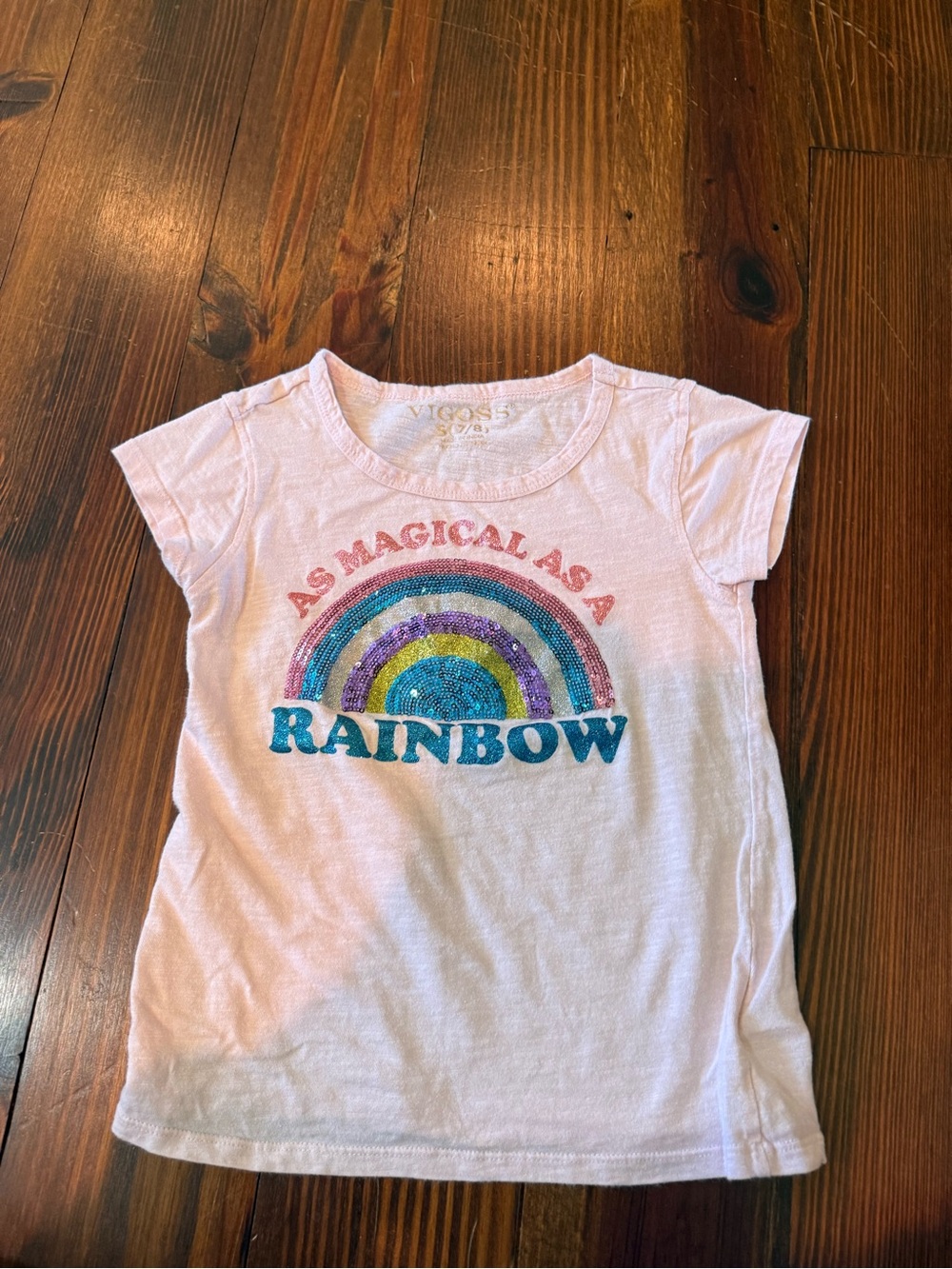 Vigoss Pink Short-Sleeve Rainbow Sequin Tee